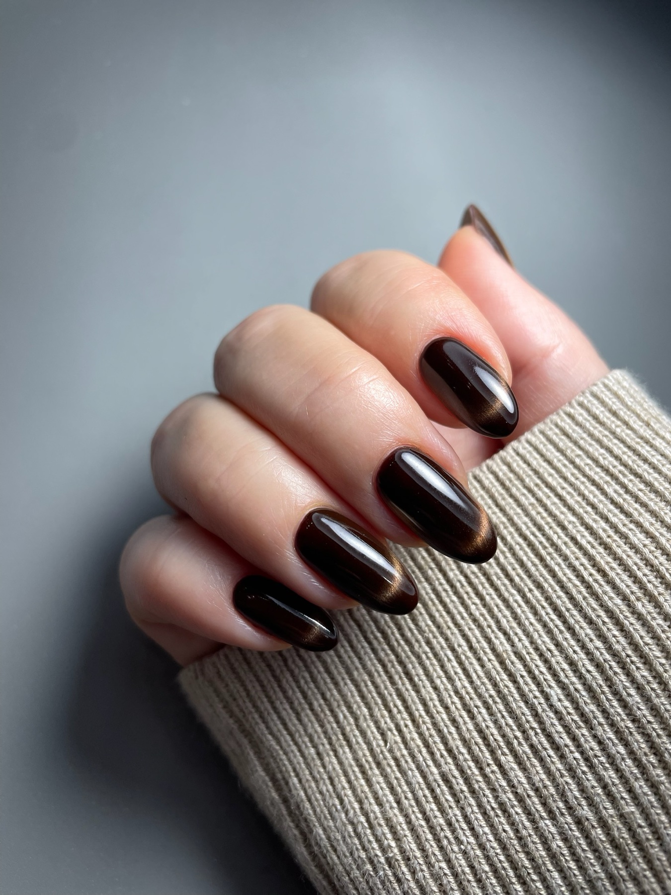 Glossy dark manicure detail